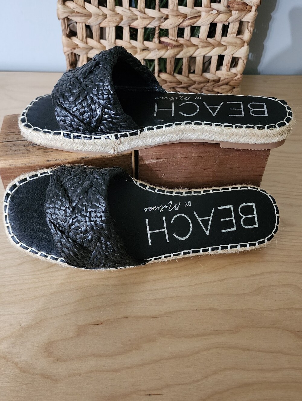 Matisse Black Braided Espadrille Slide Sandals